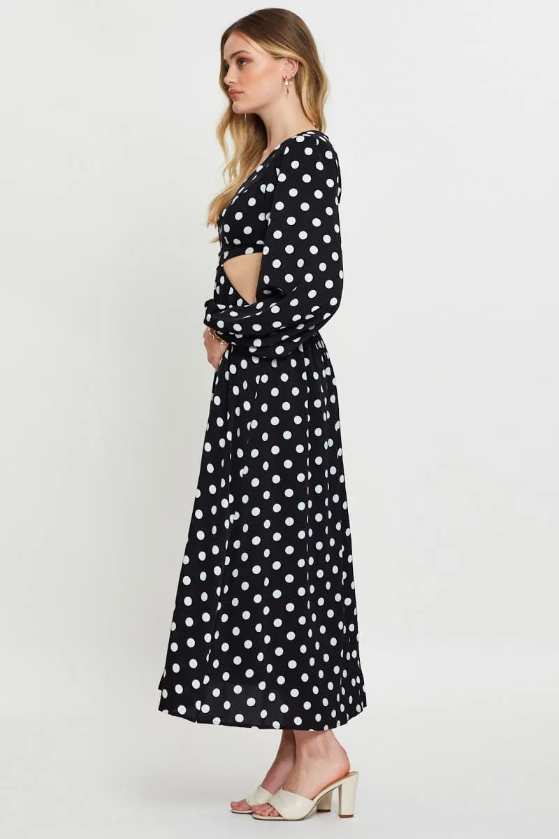 Knot Glow Long Sleeve Polka Dot Max Dress Long Sleeve
