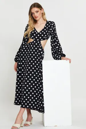 Air Flow Burgundy Deep Polka Dot Max Dress Long Sleeve