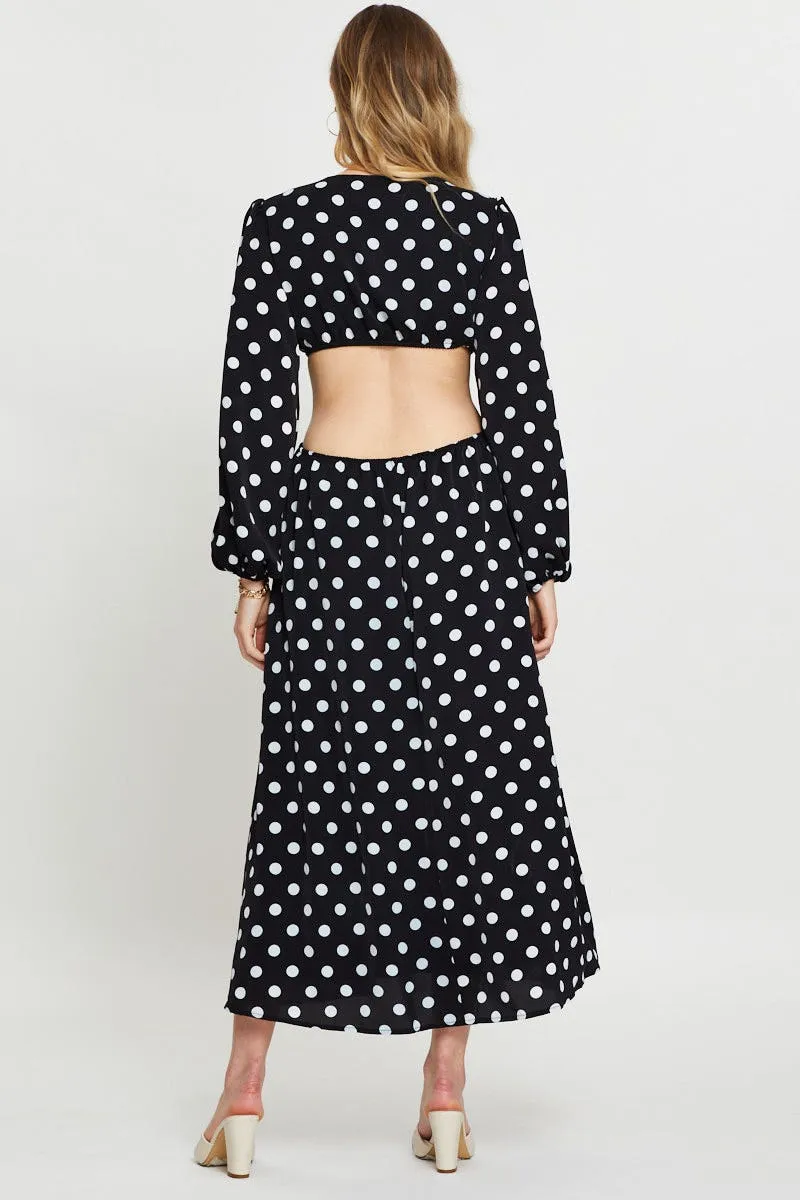 Polka Dot Max Dress Long Sleeve Cozy evening dress