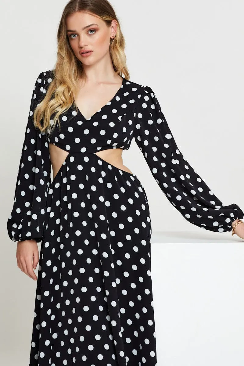 Polka Dot Max Dress Long Sleeve Glass Hall Delicate formal gown