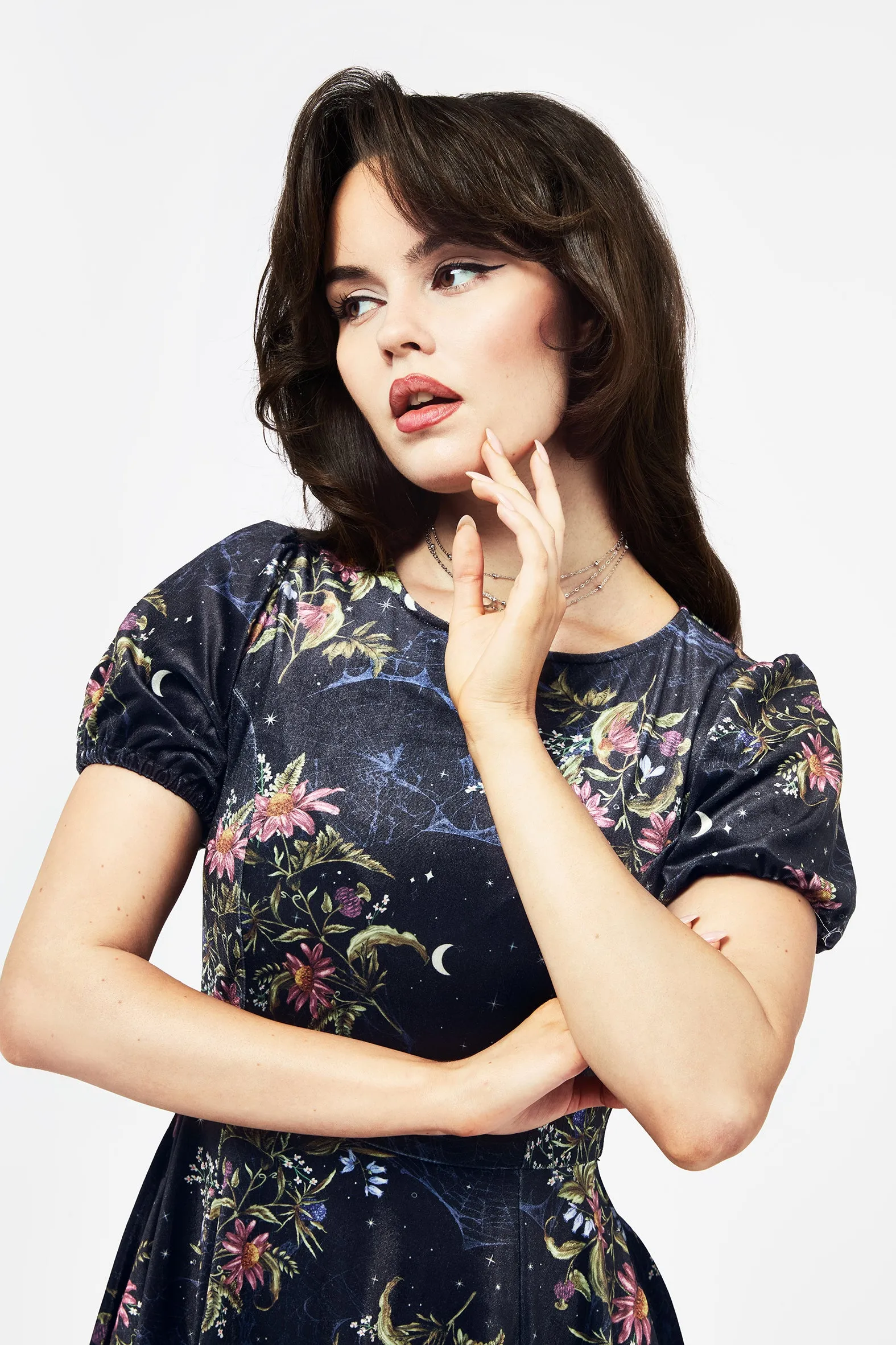 Street Spice Cleome Floral Spiderweb Velour Mini Dress