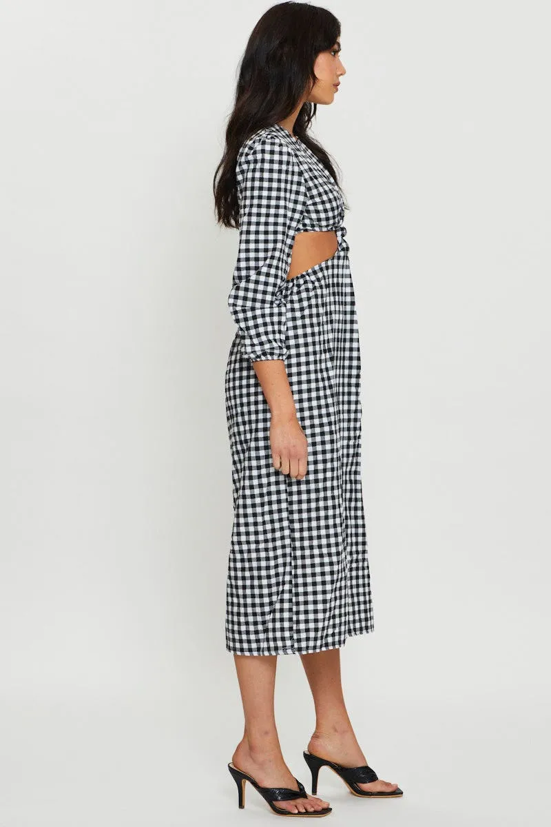 Check Midi Dress Long Sleeve Suede Glow