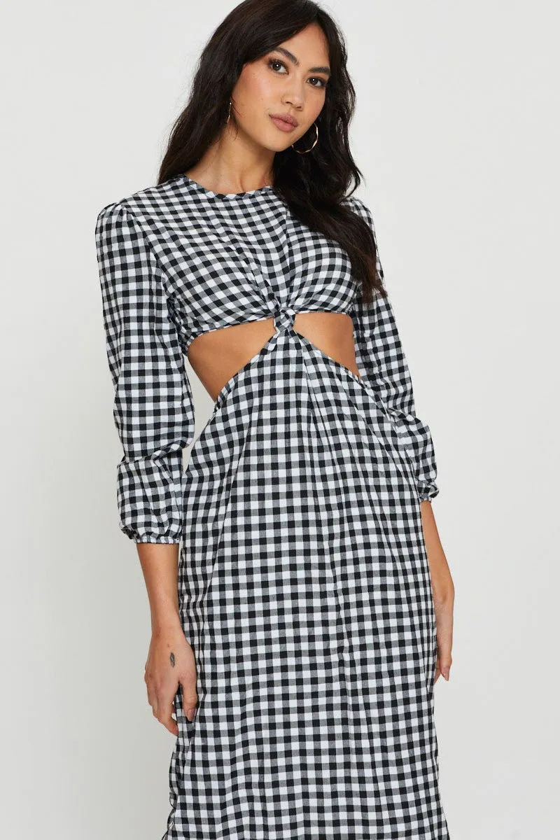 Story Wear Check Midi Dress Long Sleeve