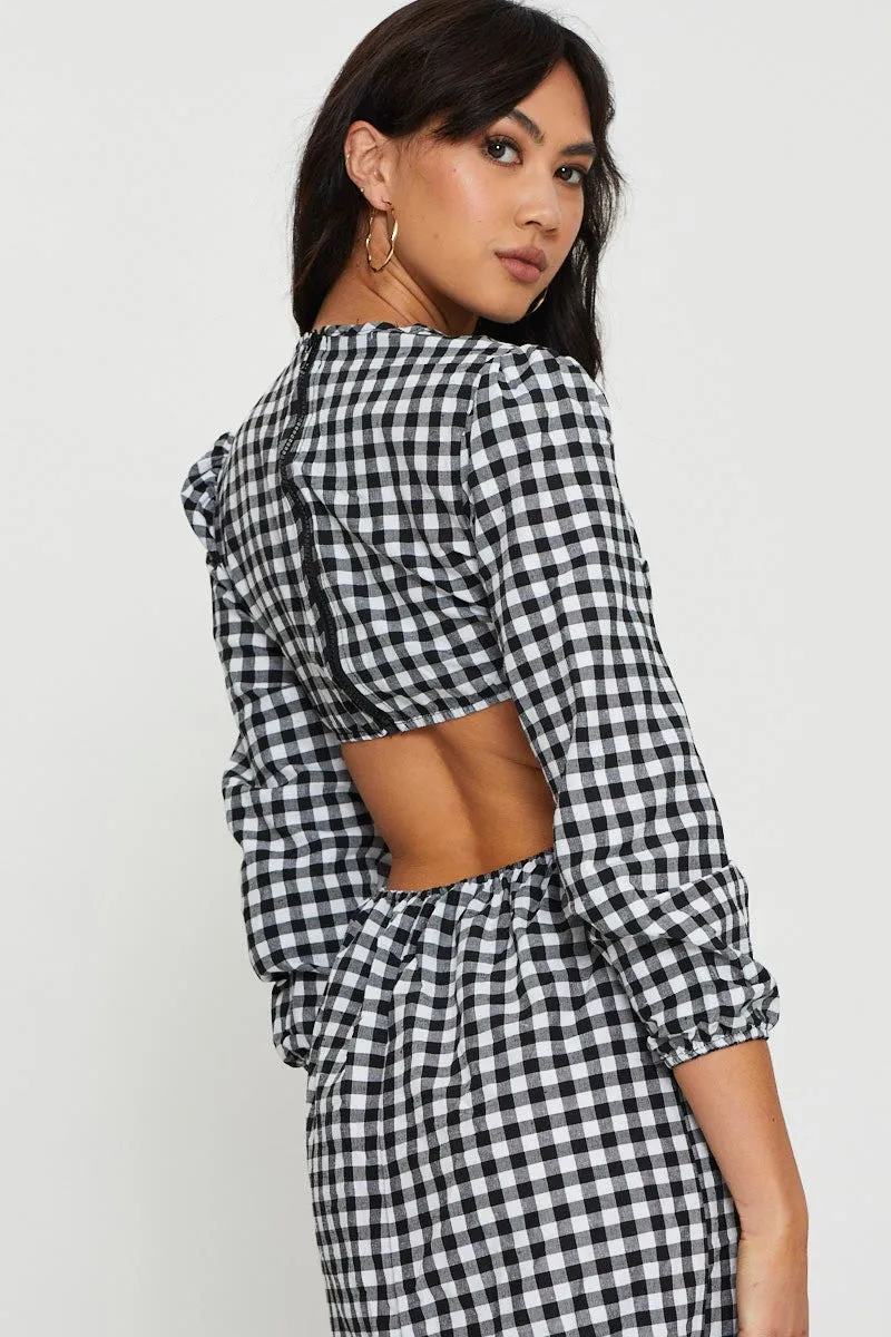 Star Trail Check Midi Dress Long Sleeve