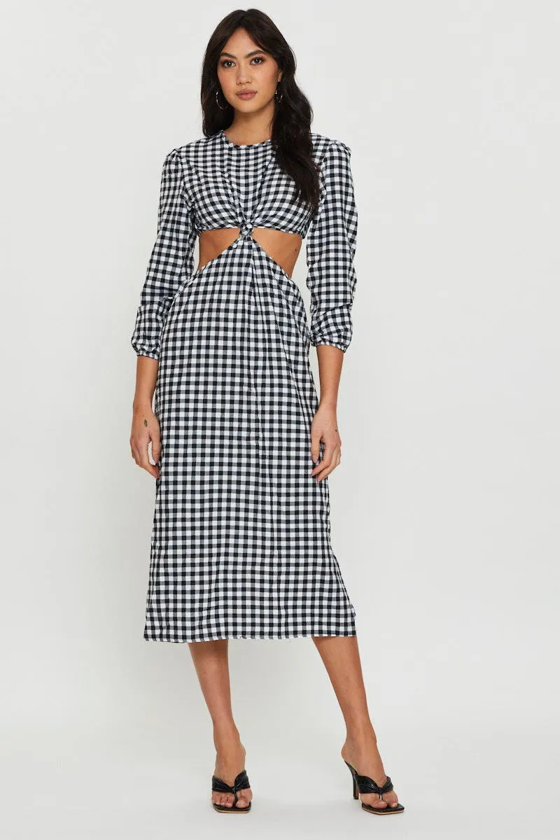 Check Midi Dress Long Sleeve Tile Glow