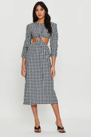 Check Midi Dress Long Sleeve Tile Glow