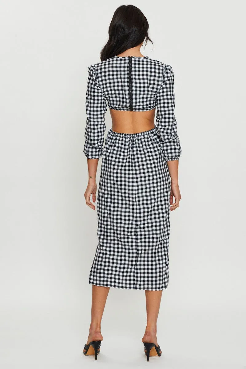 Step Glow Rail Glow Check Midi Dress Long Sleeve
