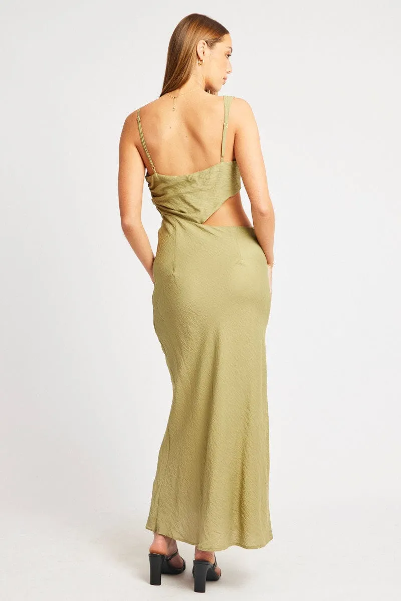Green Maxi Dress Cut Out Detail Love Mood Tulle Glow