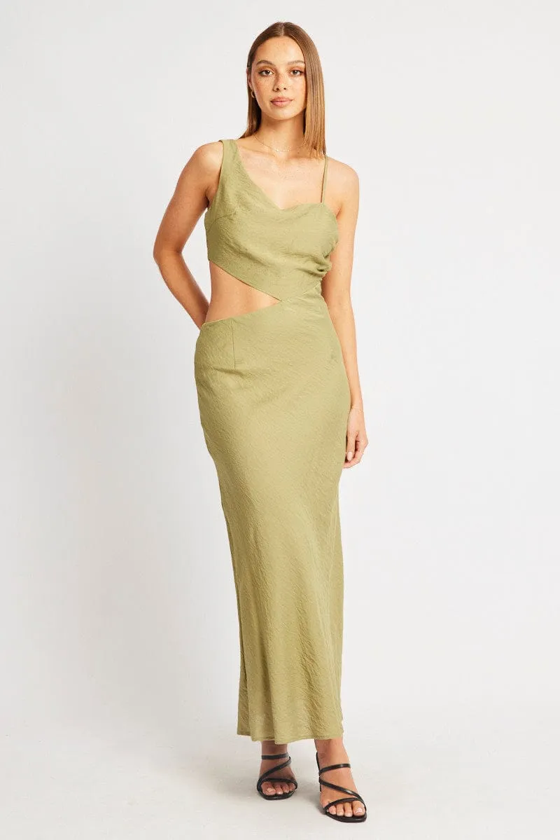 Green Maxi Dress Cut Out Detail Photo Time Street Glow