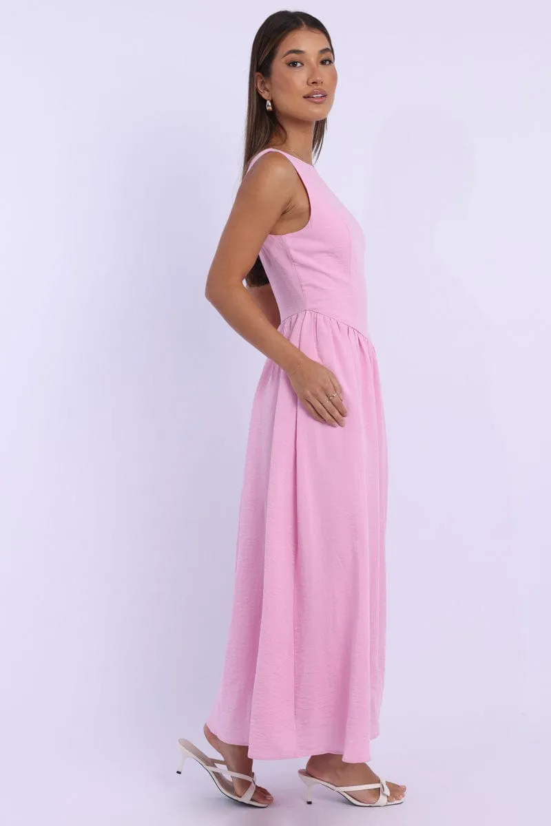 Bridge Walk Gold Touch Pink Dropped Waist Maxi Dress