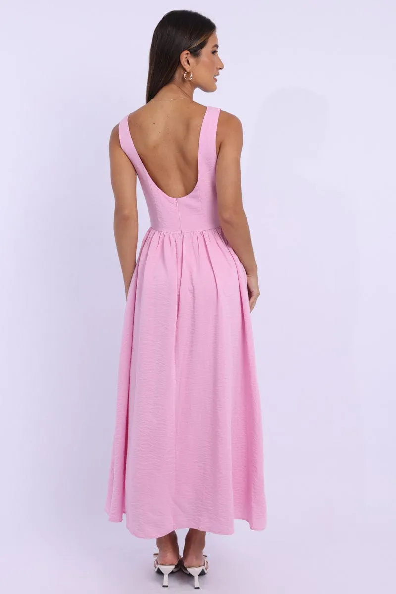 Pink Dropped Waist Maxi Dress Calm Air