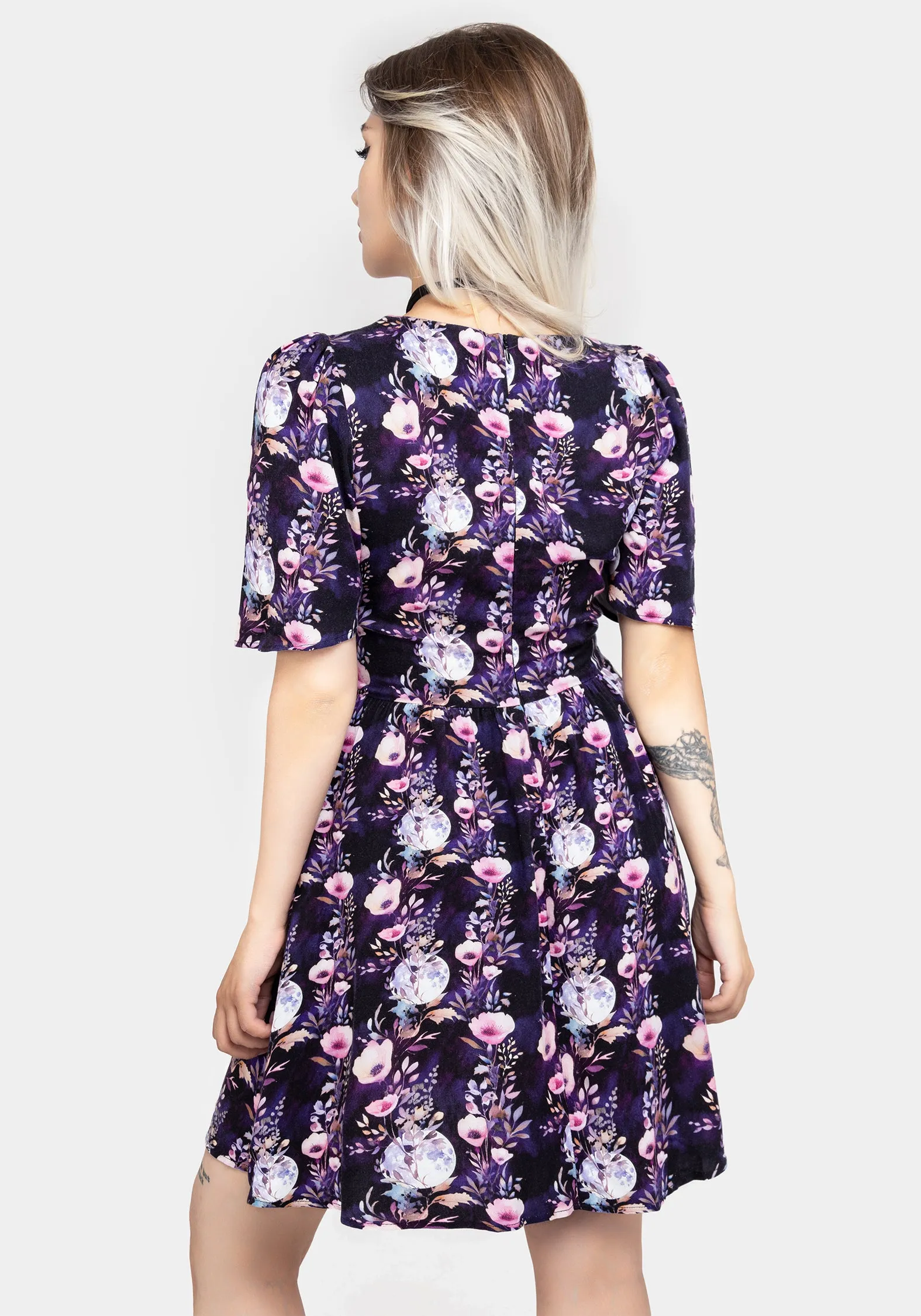 Socordia Floral Moon Button Front Mini Dress Vibrant Wear Simple Vibe