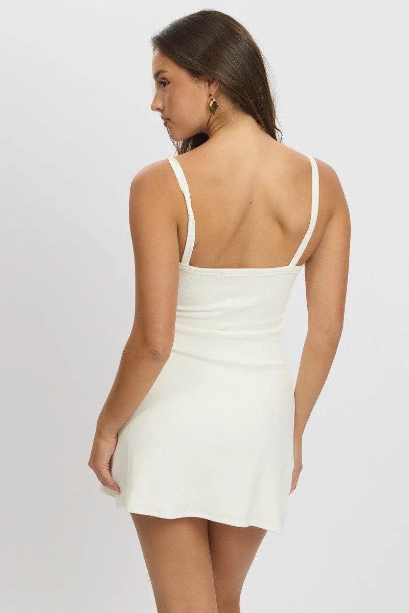 White Mini Dress Sleeveless Star Beat