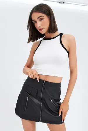 Refined Edge Black PU Skirt Mini High Rise Pencil Biker Faux Leather
