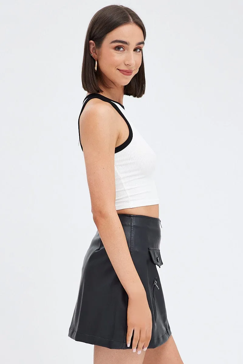 Mall Brand Look Soft Texture Black PU Skirt Mini High Rise Pencil Biker Faux Leather
