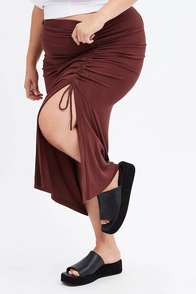 Resale Value Brown Midi Skirt Rib Ruched