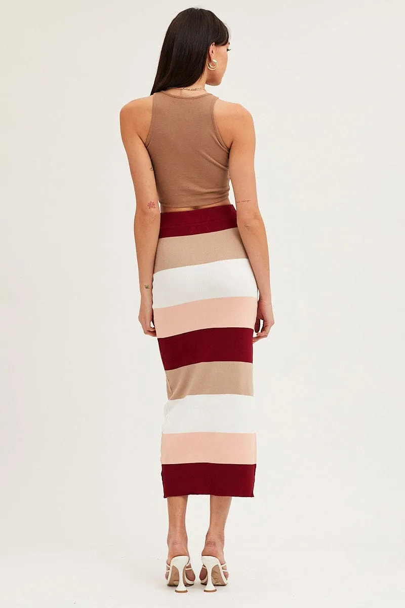 High Street Fashion Relaxed Vibe Multi Knit Midi Skirt