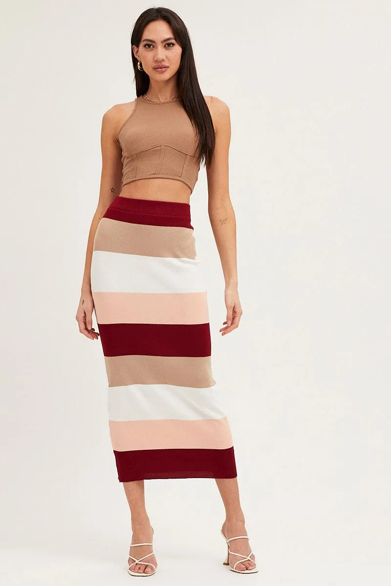 Multi Knit Midi Skirt Daily Mood Lightweight Fabric