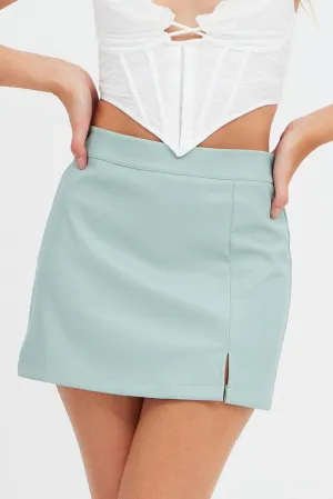 Green Mini Skirt High Rise Faux Leather Style Staple