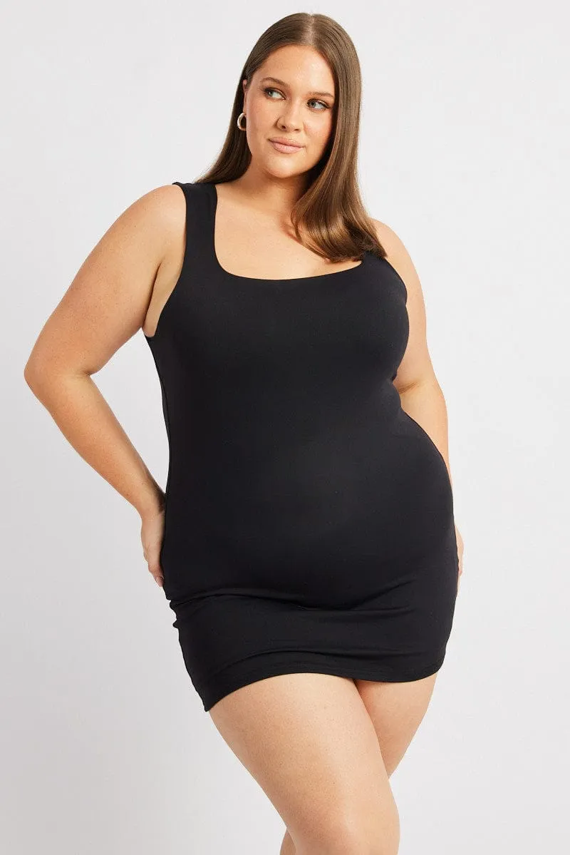 High Breathability Black Mini Dress Scoop Neck Supersoft