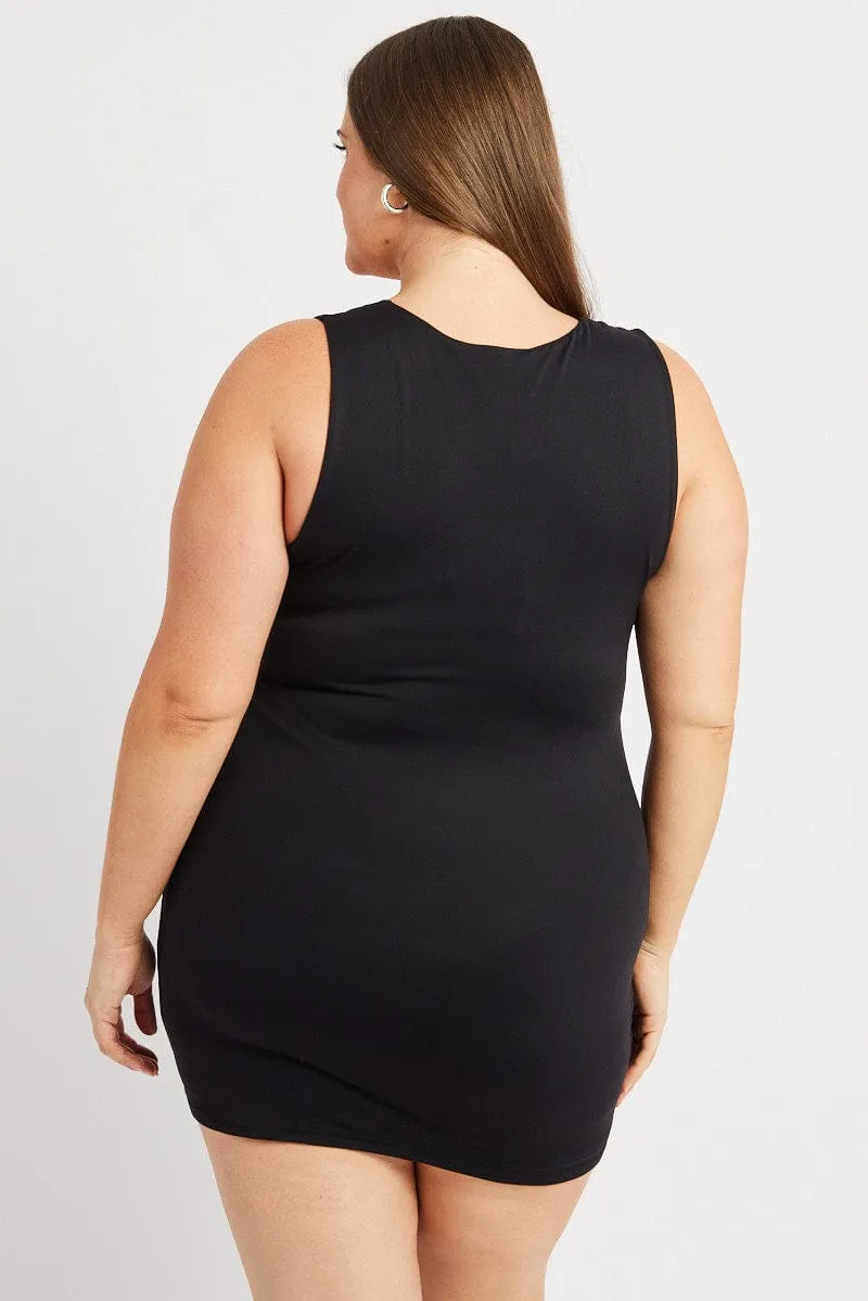 Non Restrictive Flexible Waistband Black Mini Dress Scoop Neck Supersoft