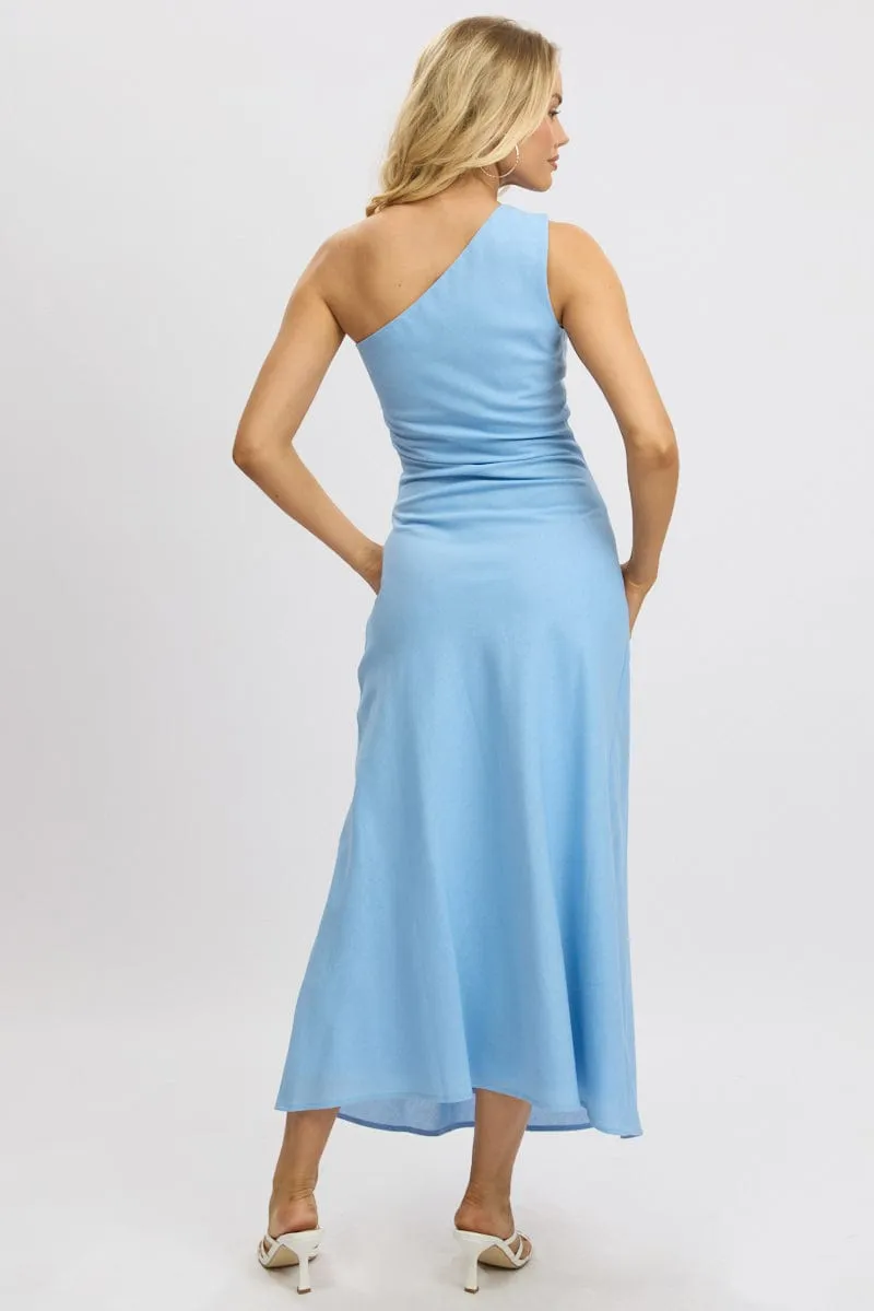 Bold printed floor dress Evening Chic Blue One Shoulder Maxi Dress