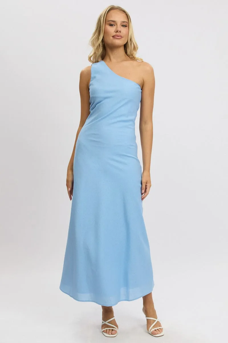 Blue One Shoulder Maxi Dress Clear Day Purple Mist