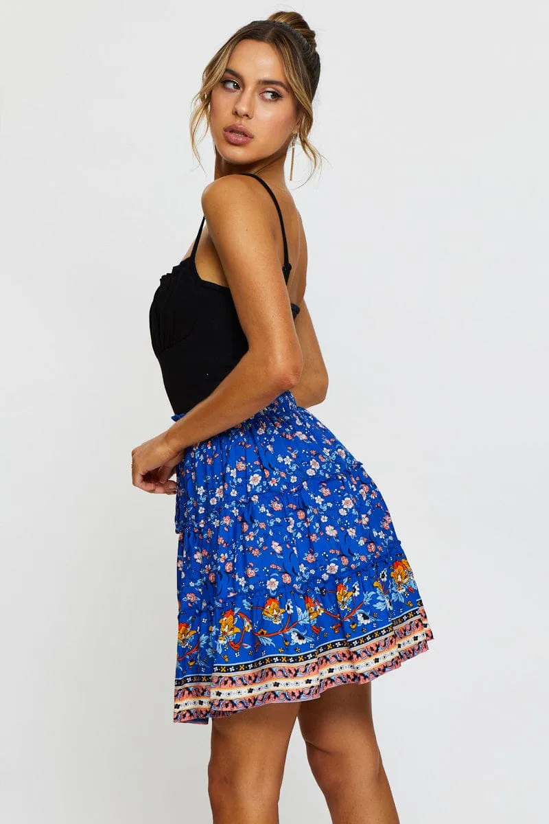 Signature Detail Smart Casual Boho Print Skater Mini Skirt