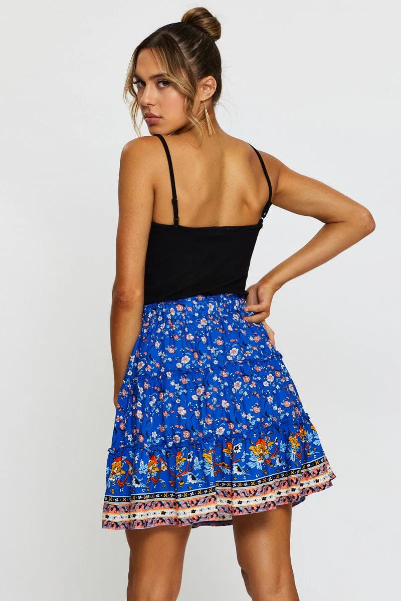 Boho Print Skater Mini Skirt Anti Static Lining