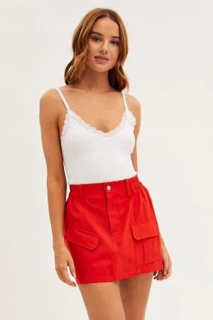 Heritage Inspired Red Mini Skirt Cargo Cotton Blend