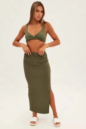 Young adult Green Midi Skirt High Rise Pencil Ribbed