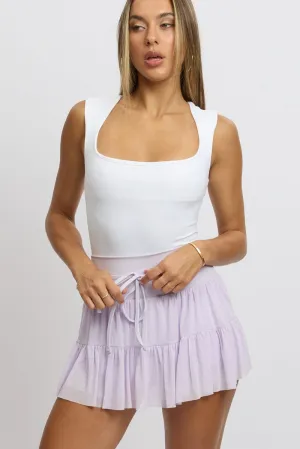 Purple Flare Skort Skirt High Rise Mini Mesh Tiered Minimalist Chic