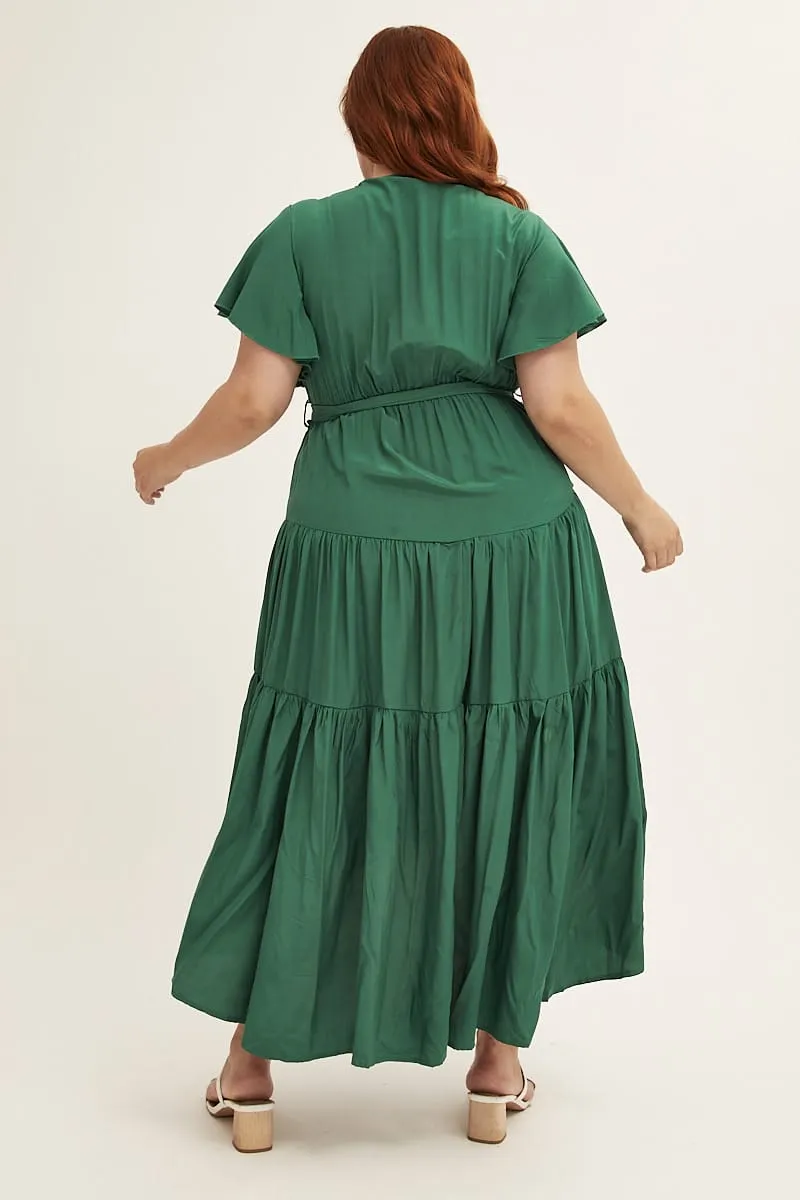 Classic silhouette dress Rock Bay Green Midi Dress V-neck Tie