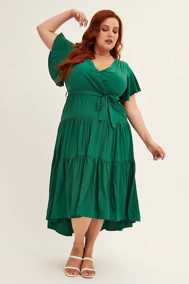 Green Midi Dress V-neck Tie Flattering Silhouettes Star Rise