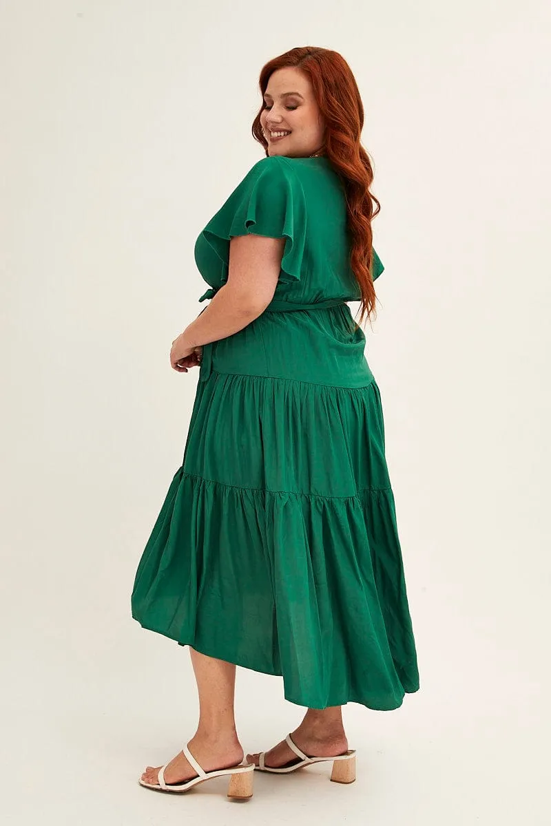 Green Midi Dress V-neck Tie Mediterranean Cool Classic Design
