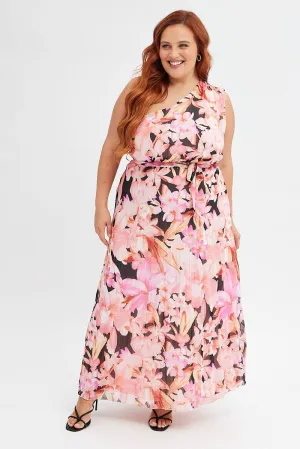 Orange Floral Midi Dress One Shoulder Flattering wear