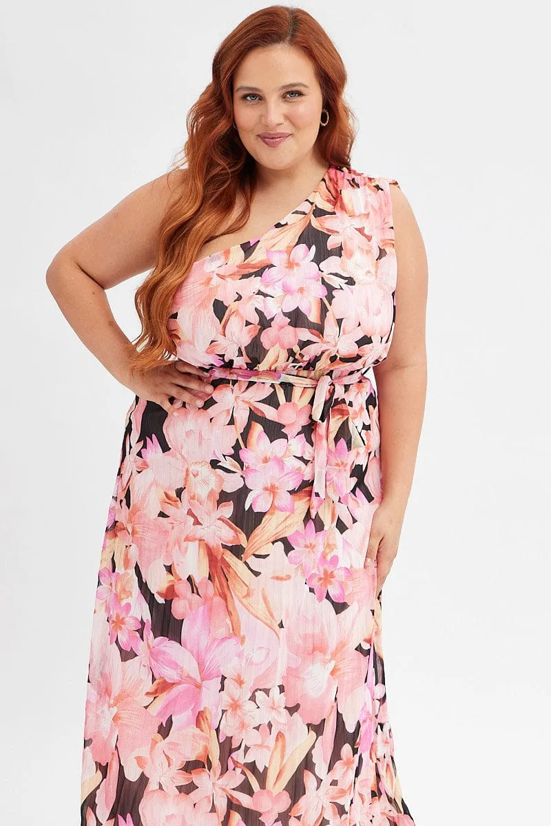 Orange Floral Midi Dress One Shoulder Easy Travel