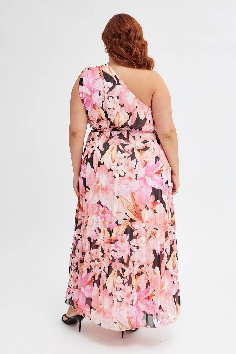 Orange Floral Midi Dress One Shoulder Dinner Date