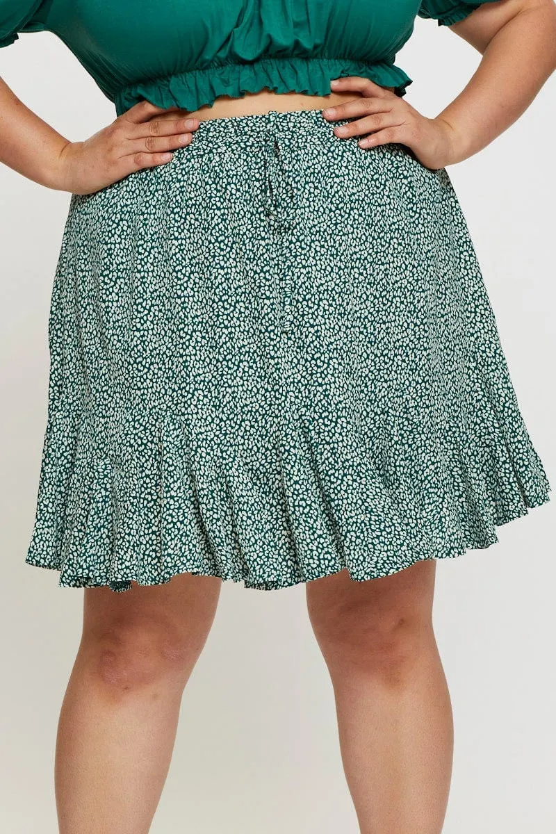 Local Artisan Neat Style Animal Print Mini Skater Skirt Ruffle Hem