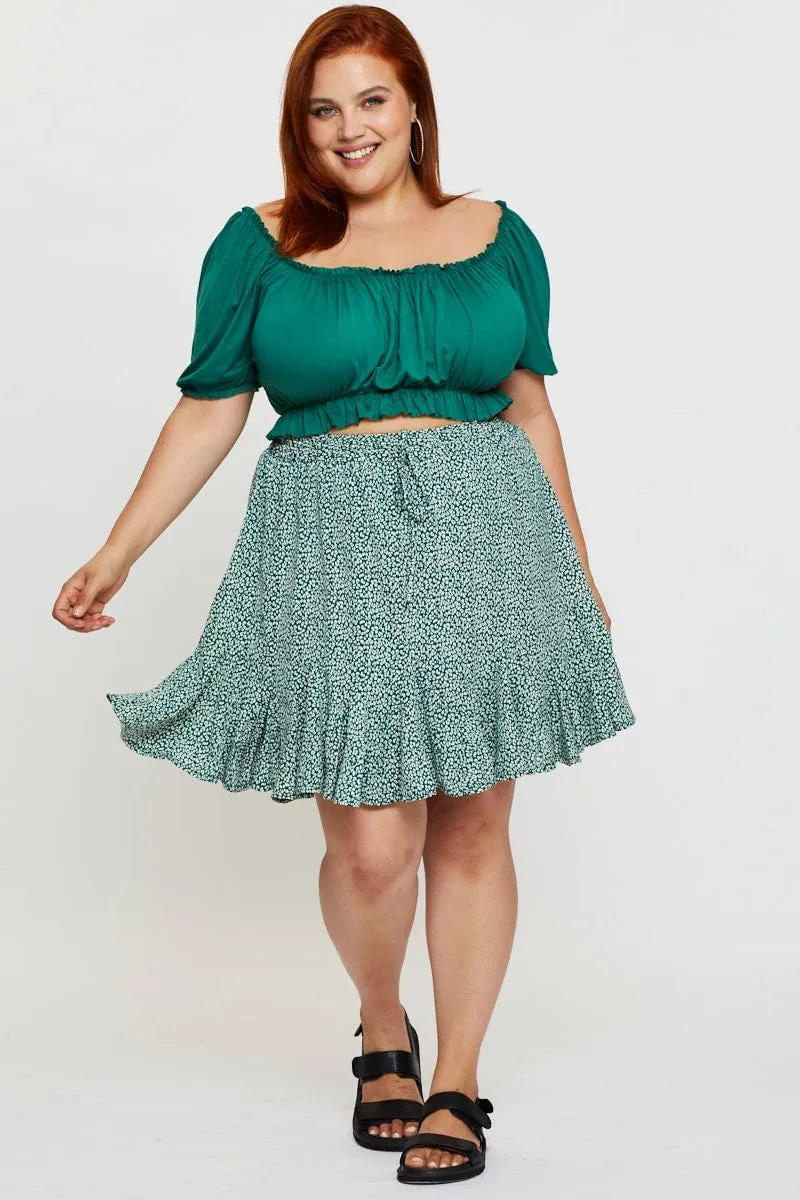 Animal Print Mini Skater Skirt Ruffle Hem Opaque Lining