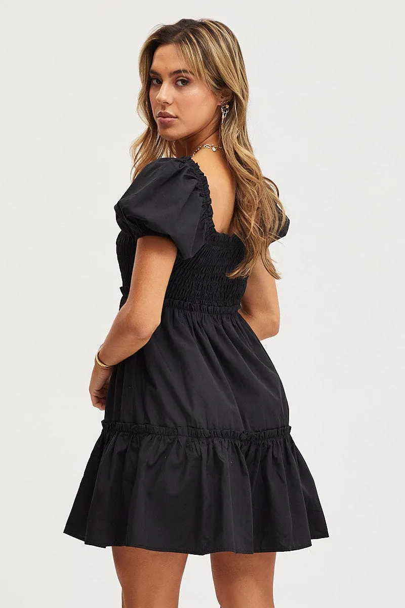 Black Mini Dress Short Sleeve Square Neck Fearless Charm