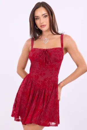 Club Rush Festival Core Red Mini Dress Burn Out