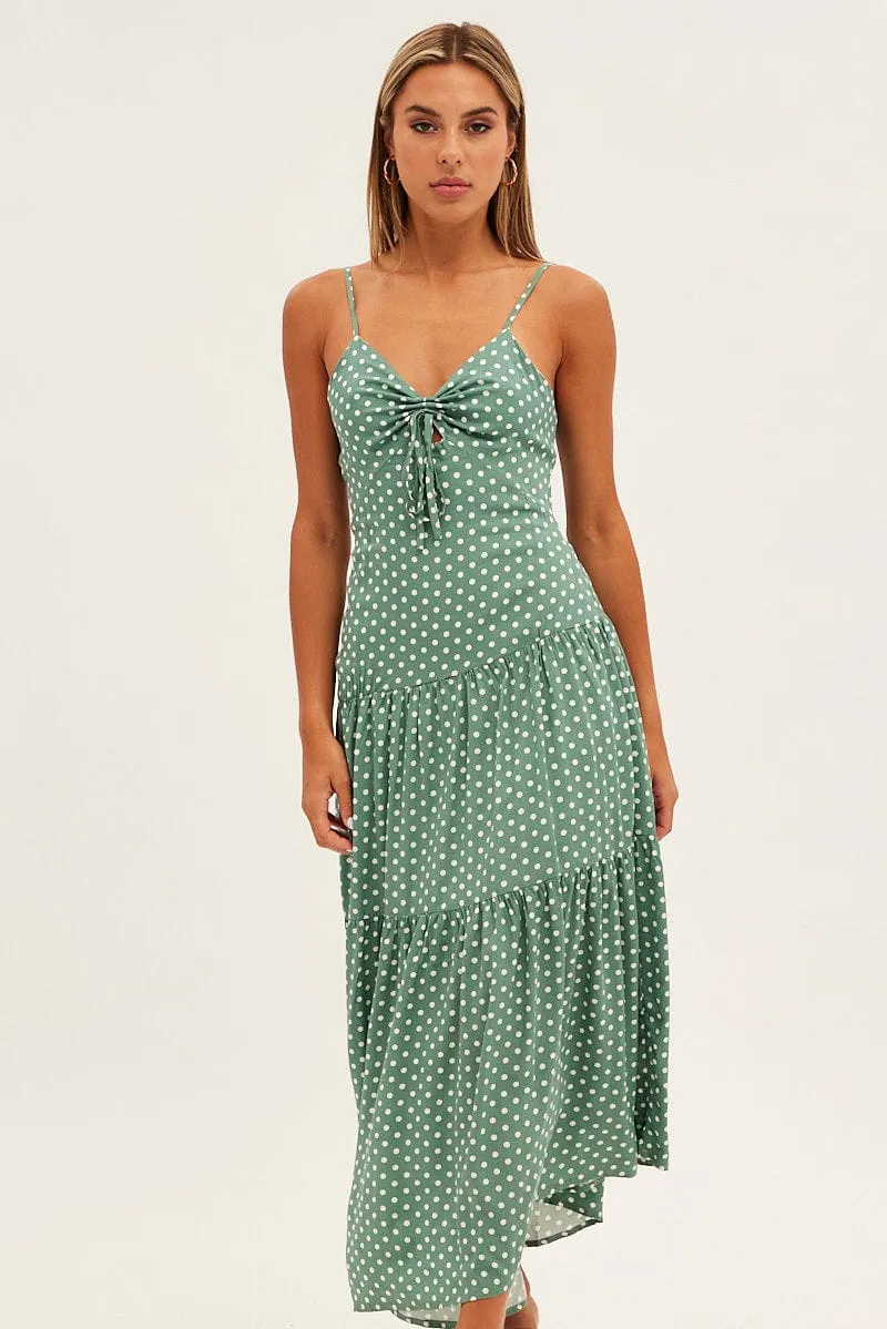 Casual yet elegant outfit Print Polka Dot Maxi Dress Sleeveless Tie Front Tiered Polka Dot