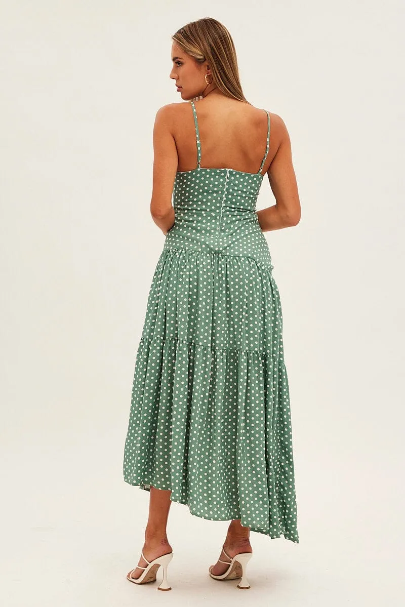Breeze Path Relaxed fit formal wear Print Polka Dot Maxi Dress Sleeveless Tie Front Tiered Polka Dot