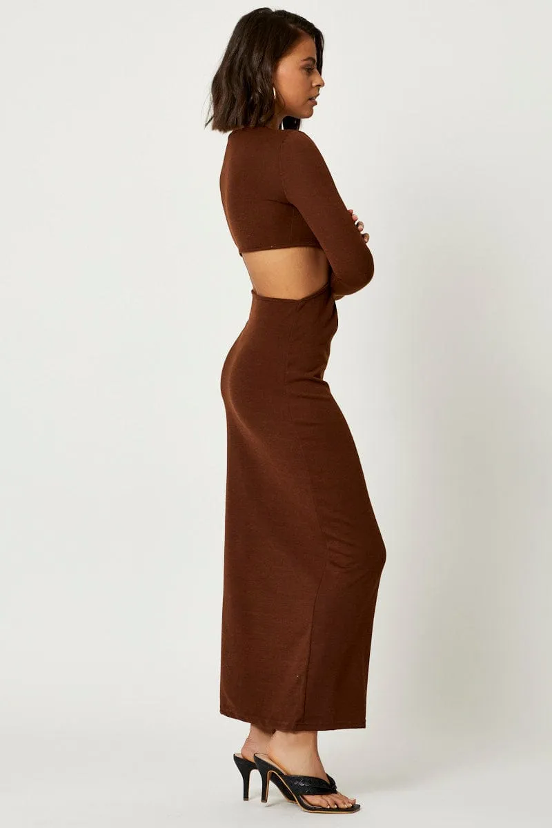 Port Lane Ombre Shade Brown Knot Front Cut Out Dress