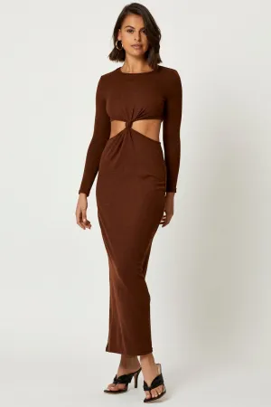 Open Back Brown Knot Front Cut Out Dress
