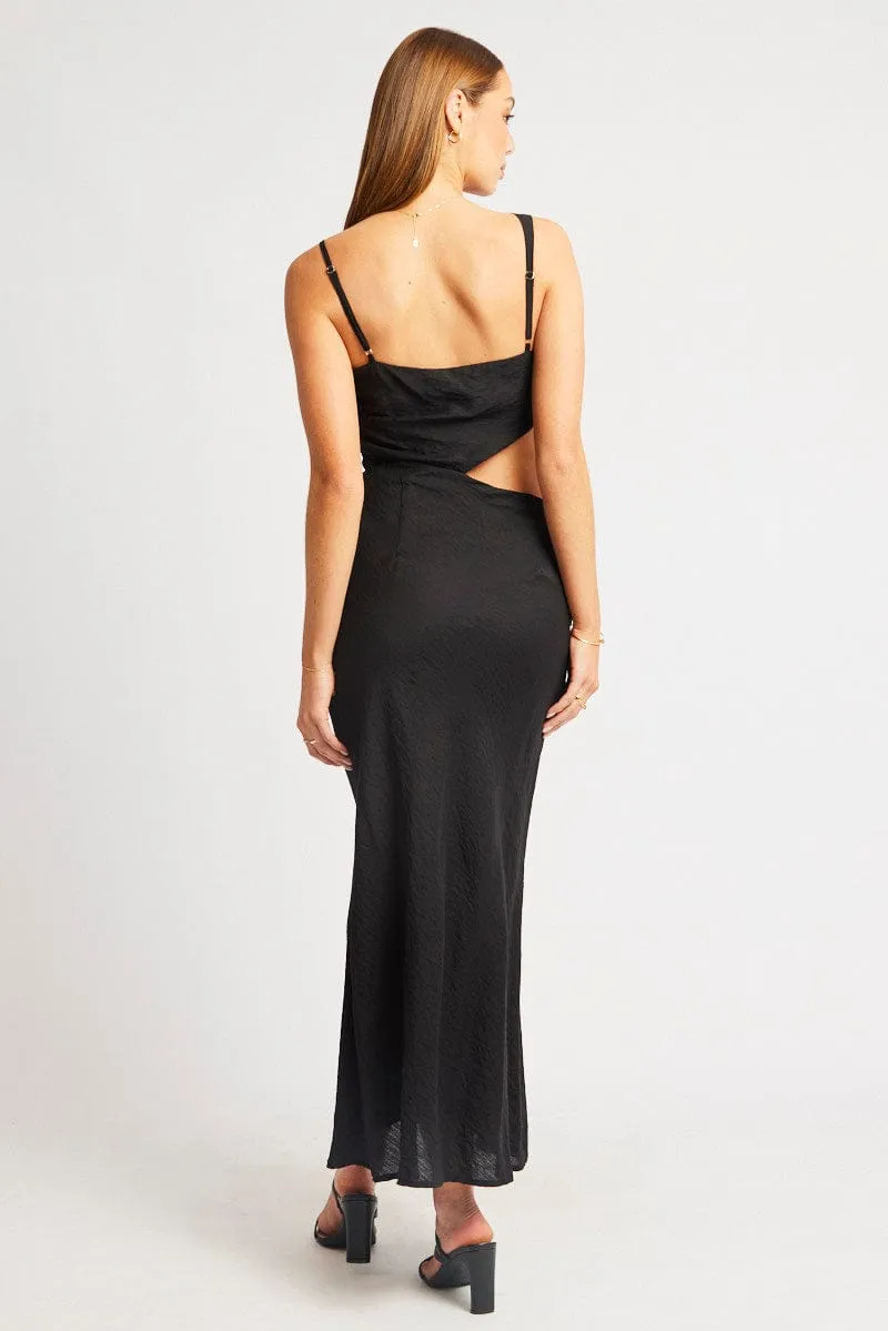 Black Maxi Dress Cut Out Detail Tulle Flow Sun Kiss