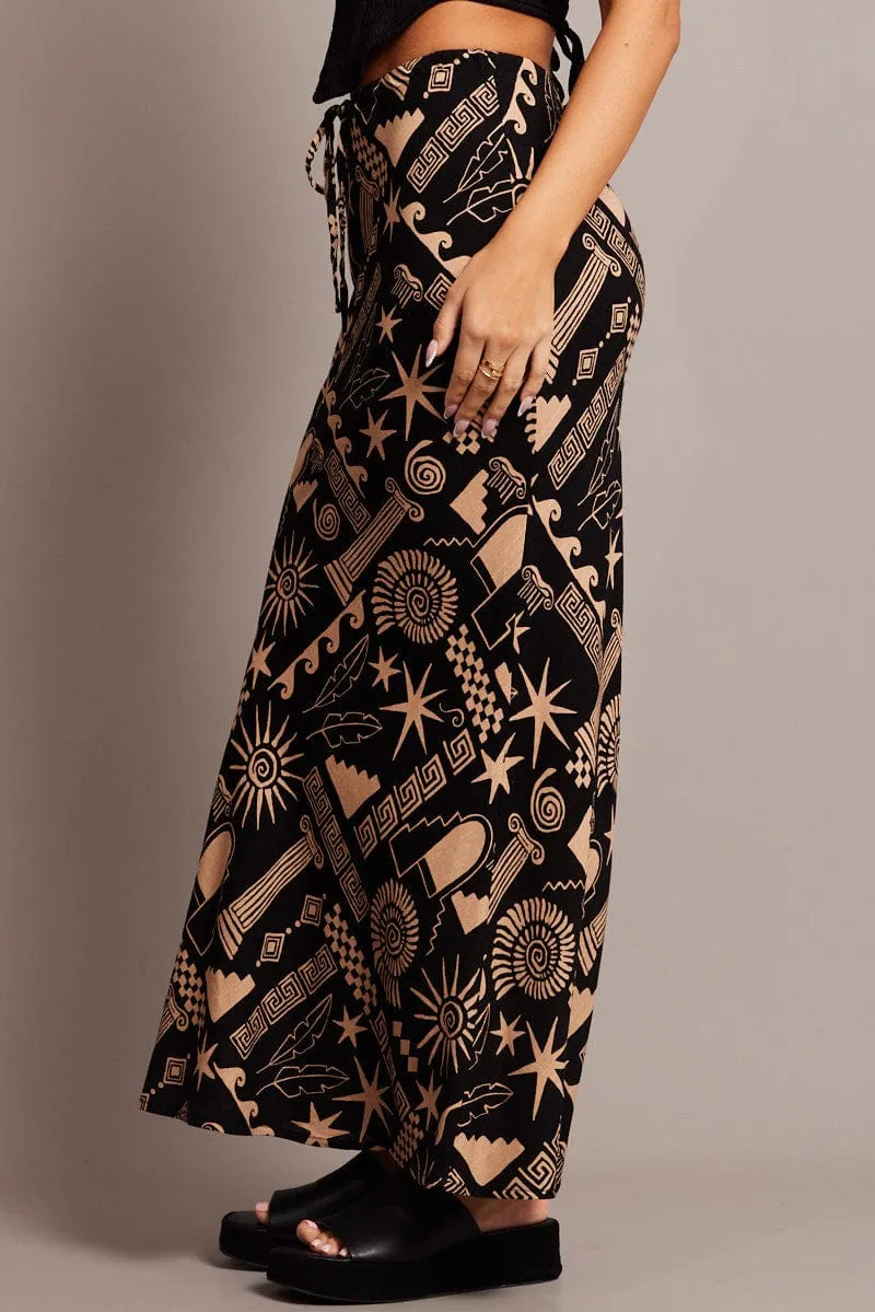 Black Abstract Slip Skirt Midi Linen Blend Clean Mood