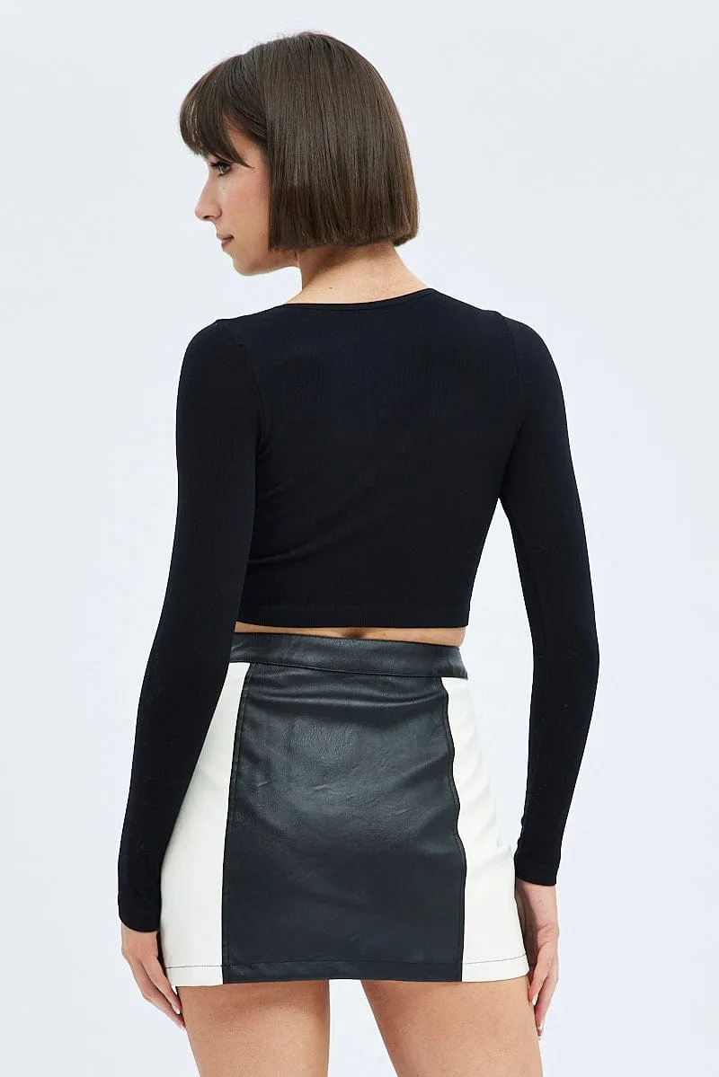Festival Outfit Black Mini Skirt High Rise Faux Leather