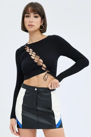 Natural Mood Black Mini Skirt High Rise Faux Leather